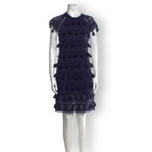 Sea New York Navy Blue Tassel Knee length Short Sleeve Crew neck cotton dress